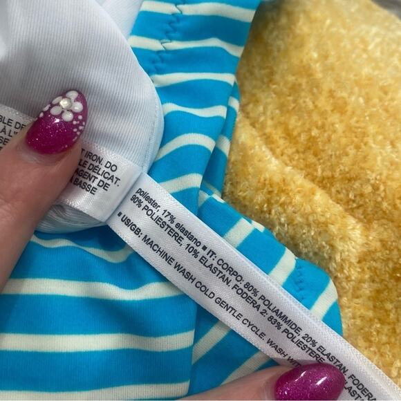 Amazon Essentials Blue White Striped One Piece Swimsuit NWT Size Large - Picture 6 of 7